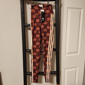adidas Palm Pattern Leggings in Brown and Cream